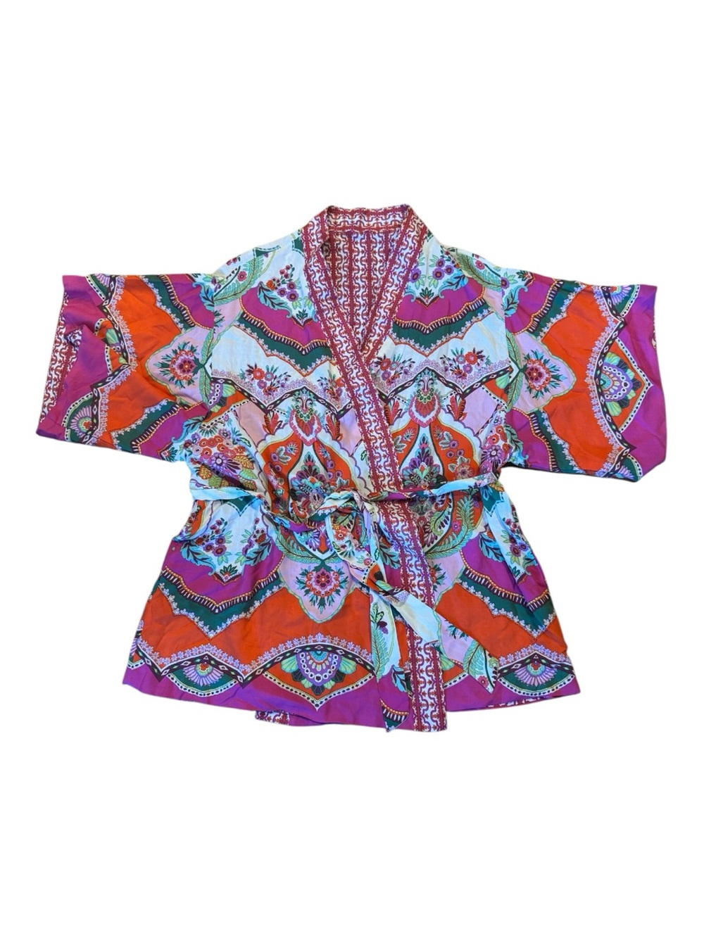 Rachel Zoe Boho Luxe Floral Belted Kimono Robe | L-XL |  Reversible Resortwear - Picture 9 of 12